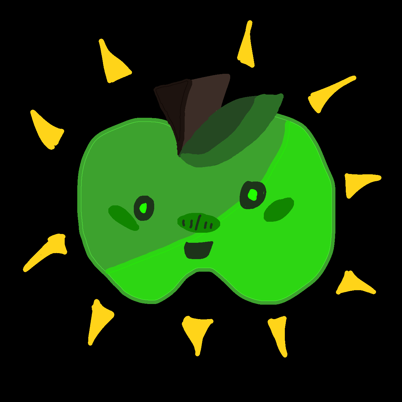 a picture juniper drew of a cute happy green apple